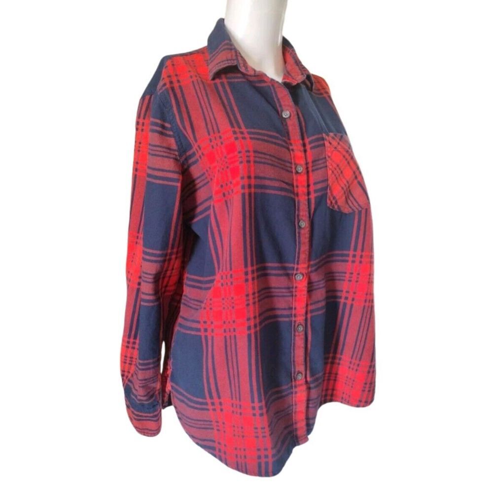 Old Navy Button Up Shirt Women L Red Classic Flannel Western Long Sleevess